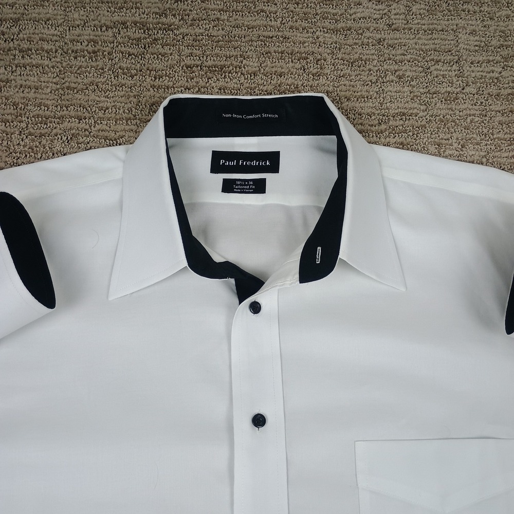 Paul Fredrick Mens White Non-Iron Stretch Dress Shirt 18.5 x 36 Formal Shirt - Picture 2 of 13